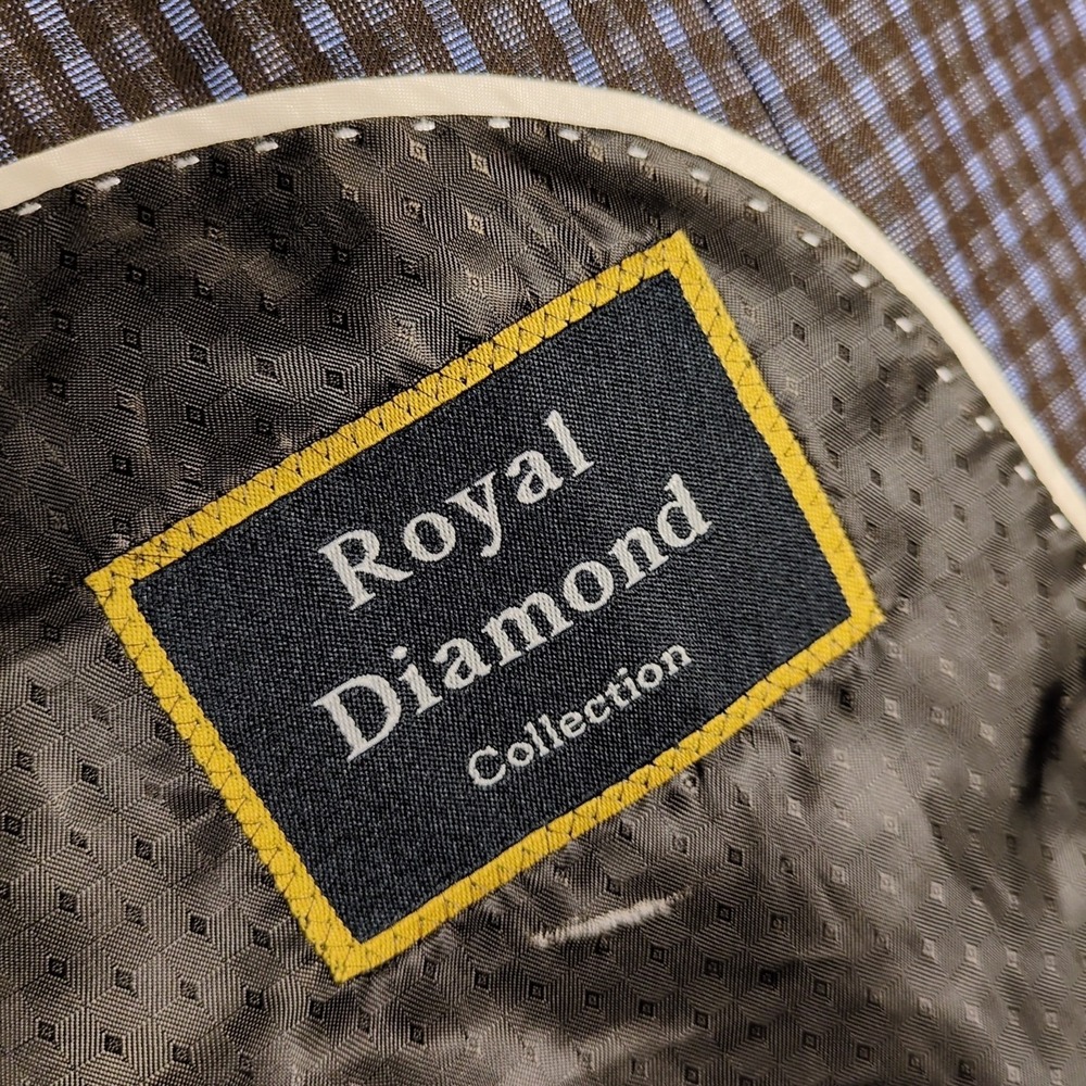 Royal Diamond Collection Suit Coat 44R‎ Brown Blue Plaid 2 Button Blazer Sport - Picture 4 of 7